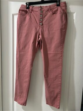 High-Rise Pink Women's Button-Fly Jeans